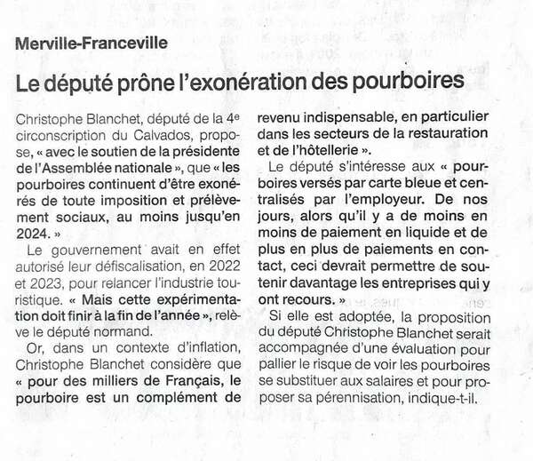 Le Député Christophe Blanchet prône l'exonération des pourboires