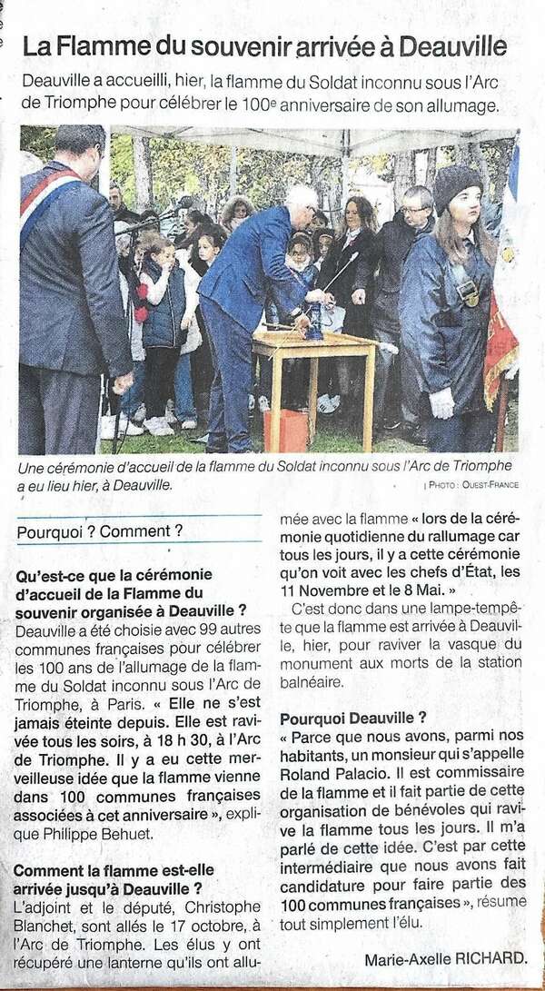 La Flamme du souvenir arrivée à Deauville