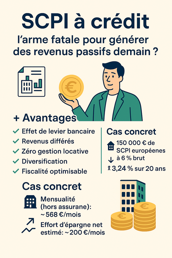 SCPI à crédit : construisez votre patrimoine, générez des revenus passifs et optimisez votre fiscalité grâce à l’effet de levier bancaire.