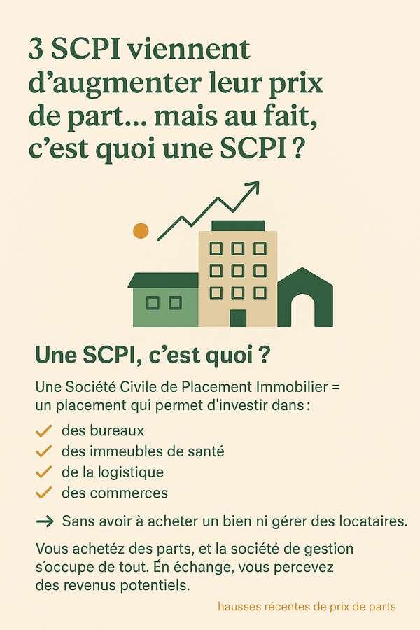  Hausse du prix de part de plusieurs SCPI : ce qu’il faut comprendre (et pourquoi cela compte pour les épargnants)