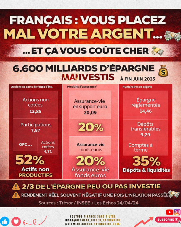 Où est placée l’épargne de 6600milliards des Français… et pourquoi elle rapporte si peu ?