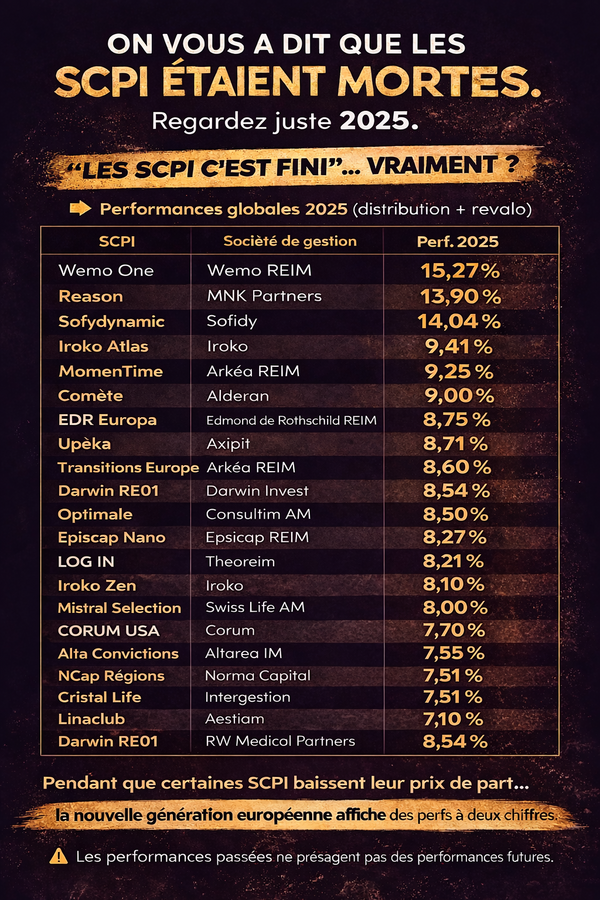 CLASSEMENT 2025 SCPI (TOP PERFORMANCES) !