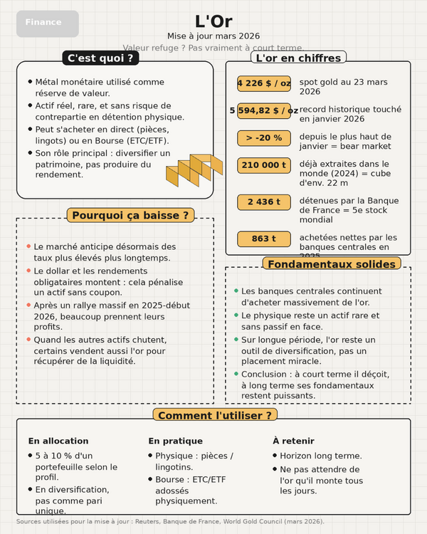 L’or n’est plus une valeur refuge ? Analyse 2026, bear market et rôle dans une allocation patrimoniale