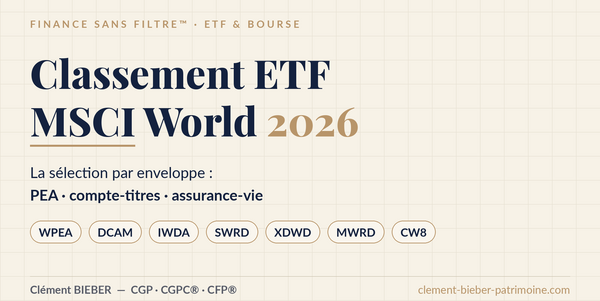 Classement ETF MSCI World 2026 : la sélection par enveloppe (PEA, CTO, assurance-vie)