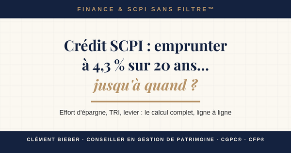Crédit SCPI 2026 : emprunter à 4,3 %, effort d'épargne et TRI — le calcul complet