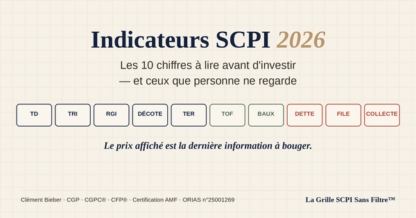 Indicateurs SCPI 2026 : les 10 chiffres à lire avant d'investir