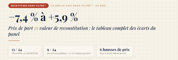 Valeur de reconstitution SCPI : les écarts prix/valeur de 24 SCPI (2026)