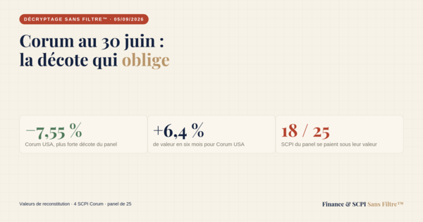 SCPI Corum : valeurs de reconstitution au 30 juin 2026 et décote