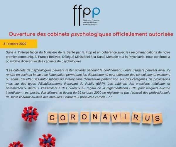 Re confinement : Le cabinet reste ouvert