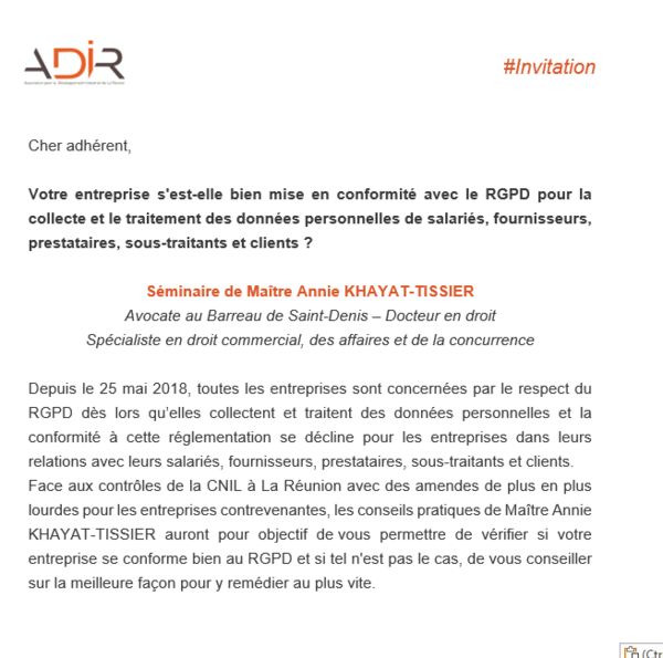 Séminaire à l'ADIR sur le RGPD