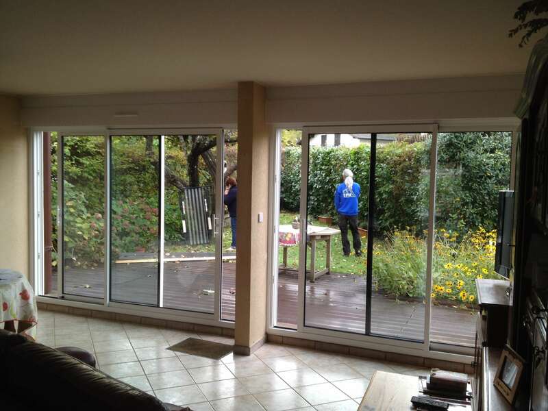 APRÈS : Coulissants aluminium Blanc satiné (vue intérieure)