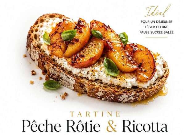Tartine pêche rôtie & ricotta