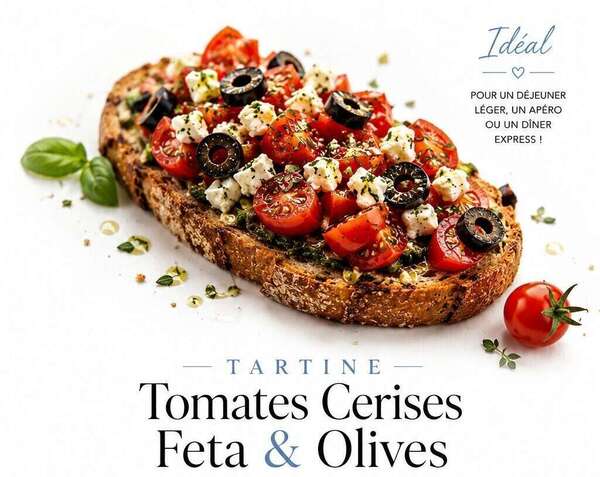 Tartine tomates cerises feta & olives