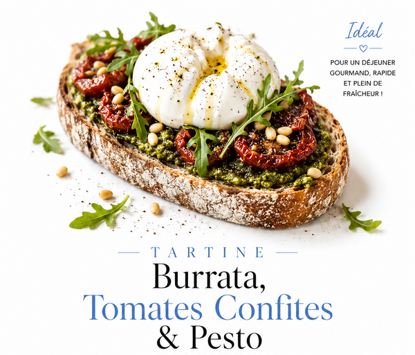 Tartine burrata tomates confites & pesto