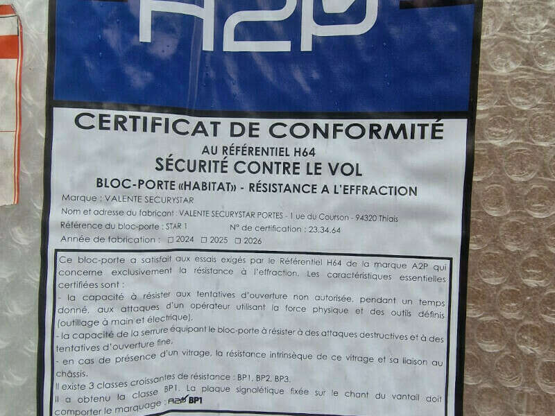 Certificat de conformité A2P