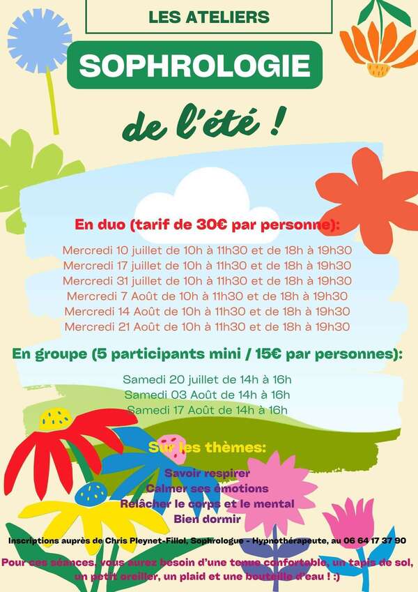 Les ateliers Sophrologie de l'été: le calendrier et les infos