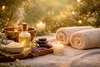 Ambiance de massage bien-être relaxant avec huiles, bougies et serviettes pour une détente profonde à Mulhouse
