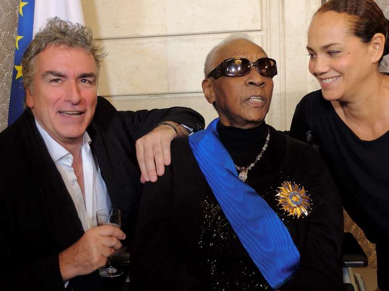 Maryse Condé, Antoine Herbez (metteur en scène de la pièce "Désirada" et Nathaly Coualy