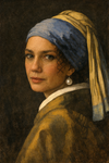 Portrait inspiré de La Jeune Fille à la perle de Vermeer, représentant une jeune femme métisse. Image générée par IA.