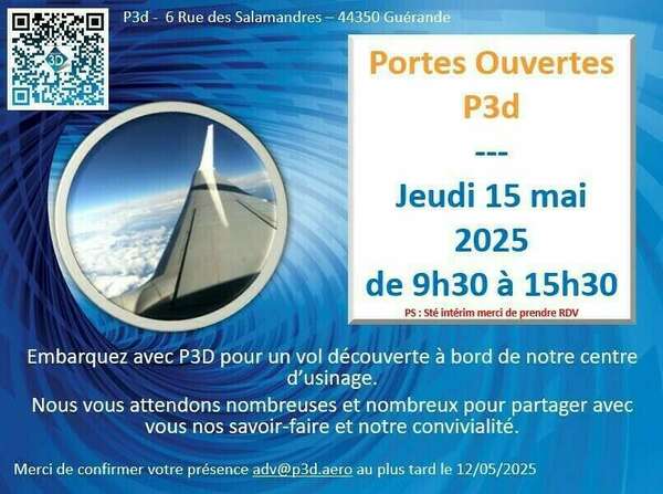 Portes Ouvertes P3d Jeudi 15 mai 2025 de 9h30 à 15h30
