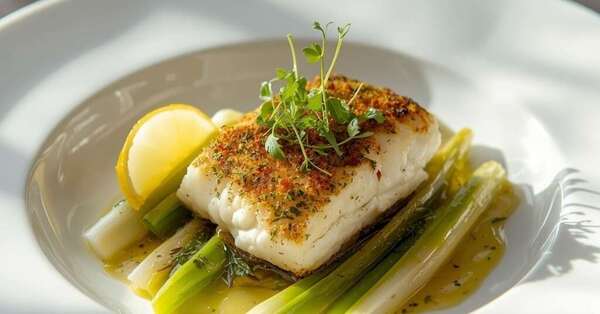 Cabillaud en croûte d’herbes & fondue de poireaux 