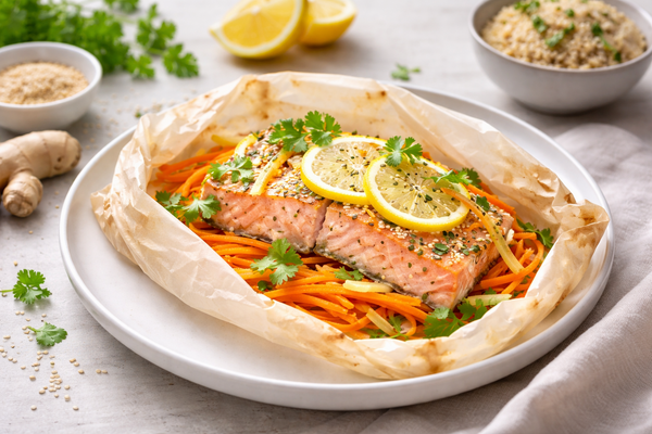 Papillote de saumon carottes gingembre citron 