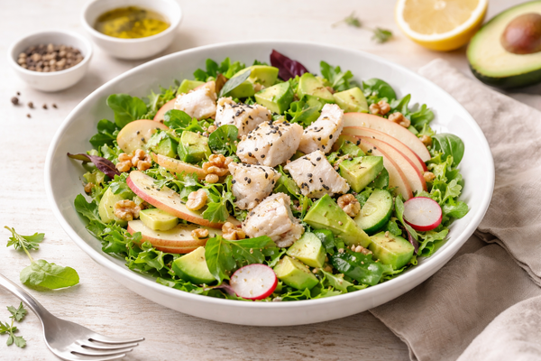 Salade avocat, poisson blanc et pomme