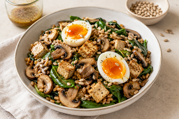 Salade d'épeautre aux œufs mollets