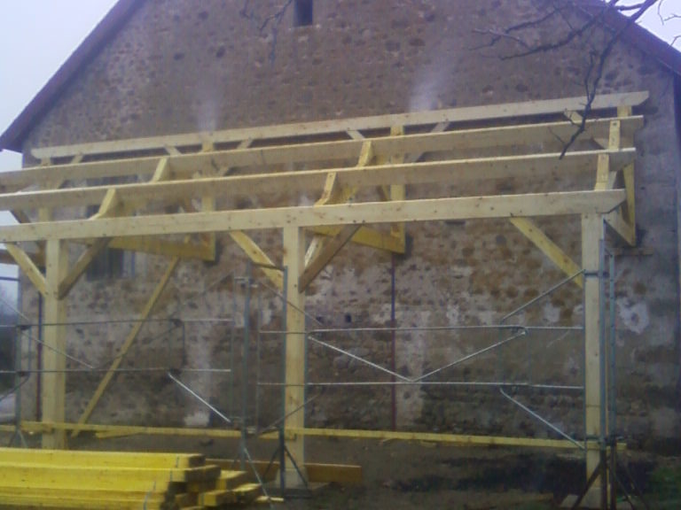 Appenti monopente sur poteaux en sapin du Jura traité.