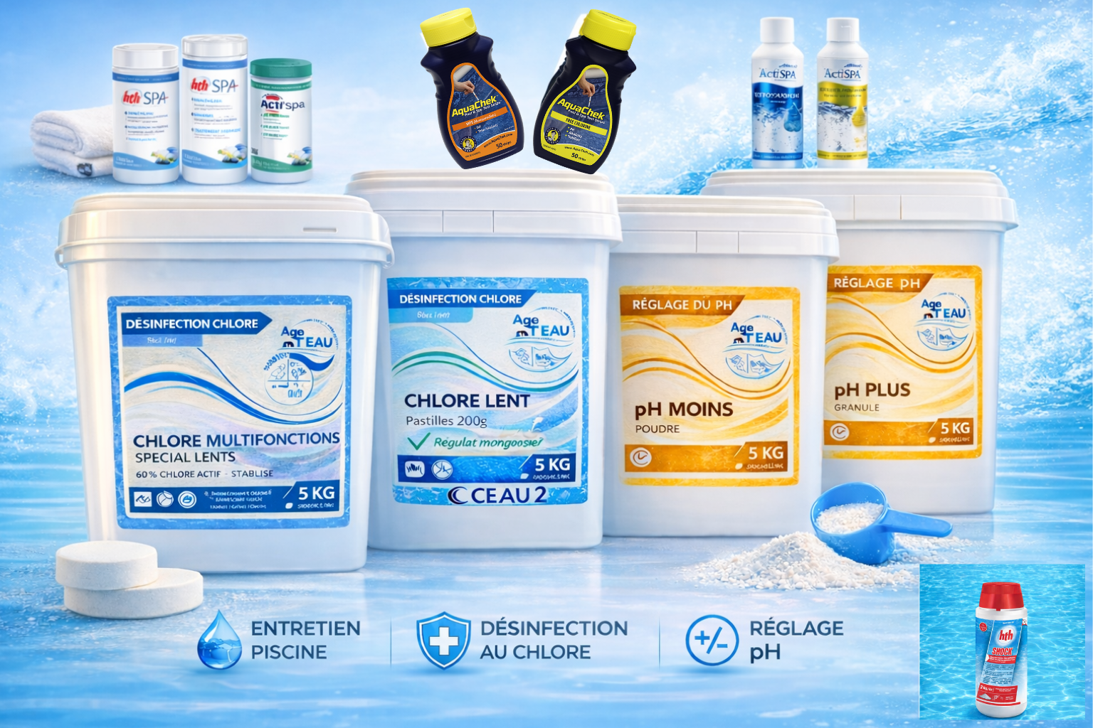 piscine claire avec produits d'entretien