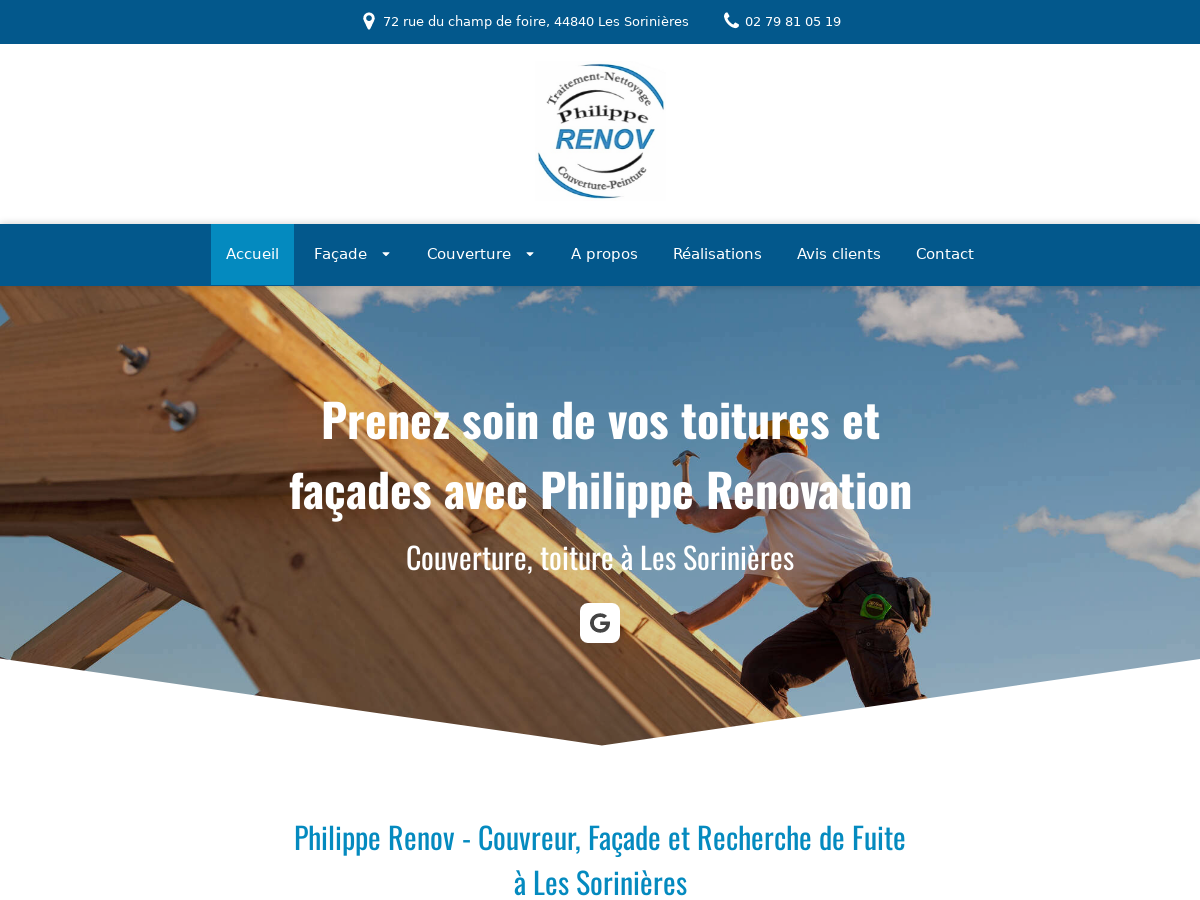 Exemple de site internet de Couverture, Toiture, Charpente et Zinguerie à Les Sorinières