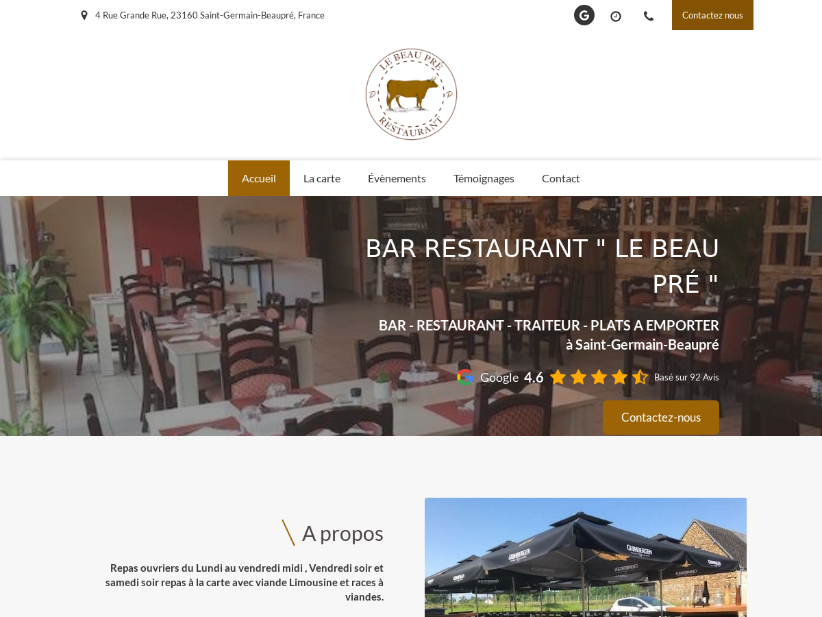 Exemple de site internet de Cuisine traditionnelle et spécialités françaises à Saint-Germain-Beaupré