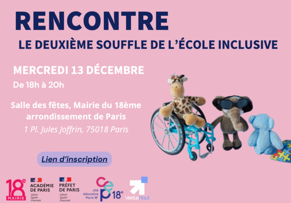 Table ronde école inclusive, le 13/12 /23 à 18h à Paris 18