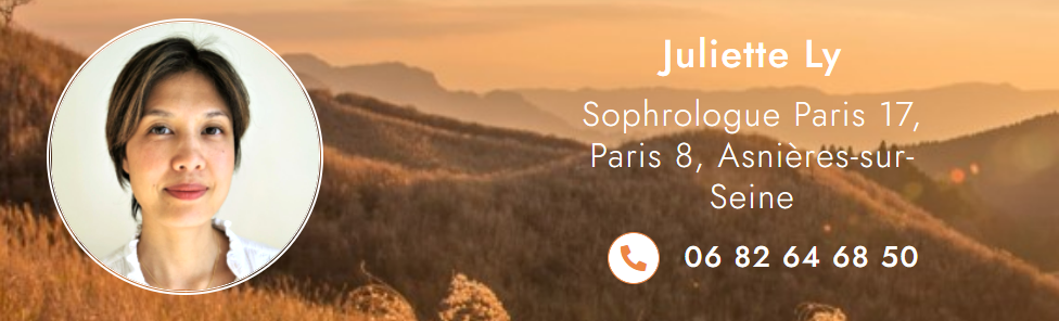Juliette Ly est une excellente sophrologue et peut vous accueillir pour des séances individuelles sur des objectifs précis, gérer son stress, mieux dormir, avoir davantage confiance en soi, gérer les phobies, etc...
Elle prodigue aussi de merveilleux massages du visage (kobido, hinoki, drainage lymphatique, gasha, ventouses, tuina...) afin de détendre le corps en passant par les zones réflexes mais également pour remodeler le visage, rafermir la peau, estomper les rides.