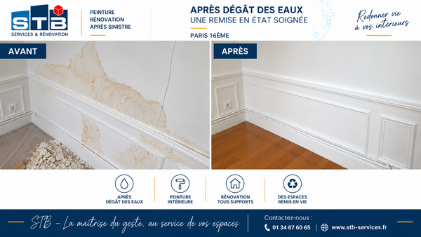Dégât des eaux à Paris 16e : remise en état et peinture | STB