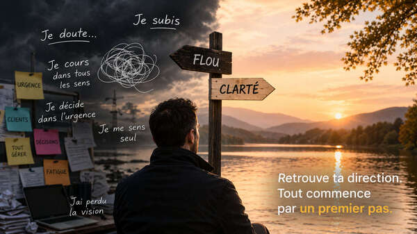 Dirigeant ou entrepreneur entre flou mental et clarté, illustration du premier pas pour retrouver une direction