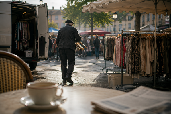 La marche du vieil homme du marché
