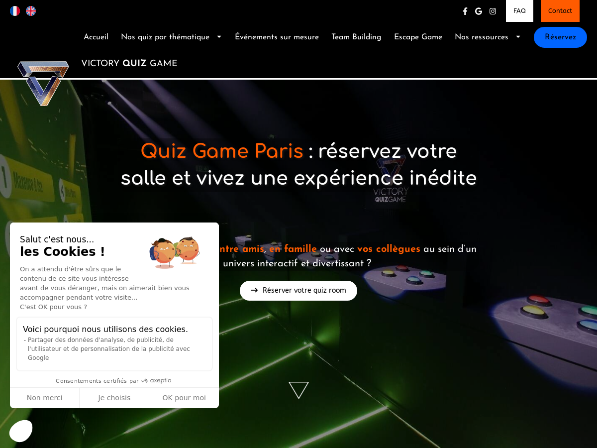 Exemple de site internet de Escape Game à Paris 9