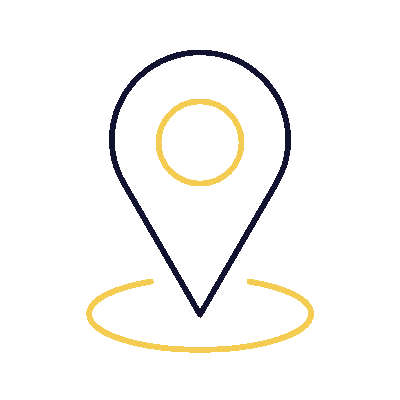 Wired outline 53 location pin on round map hover jump