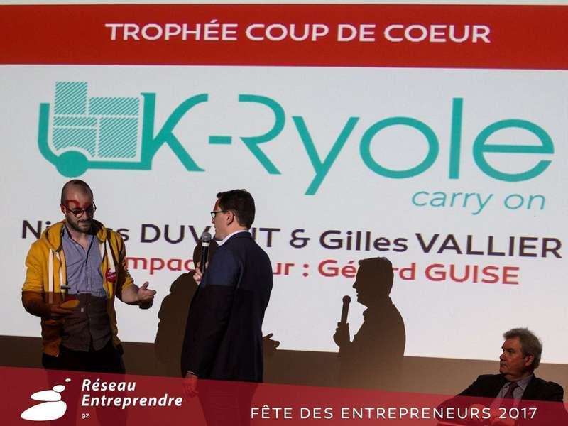 Remise des prix de la Fête des Entrepreneurs du Réseau Entreprendre 92 : K-Ryole obtient le Trophée Coup de Coeur, décerné par Auchan Retail