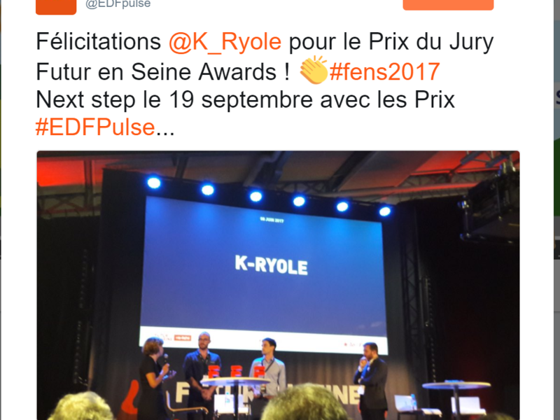 K-Ryole est nommée Prix du Jury de Futur en Seine, décerné par un Jury prestigieux et remis par Valérie Pécresse